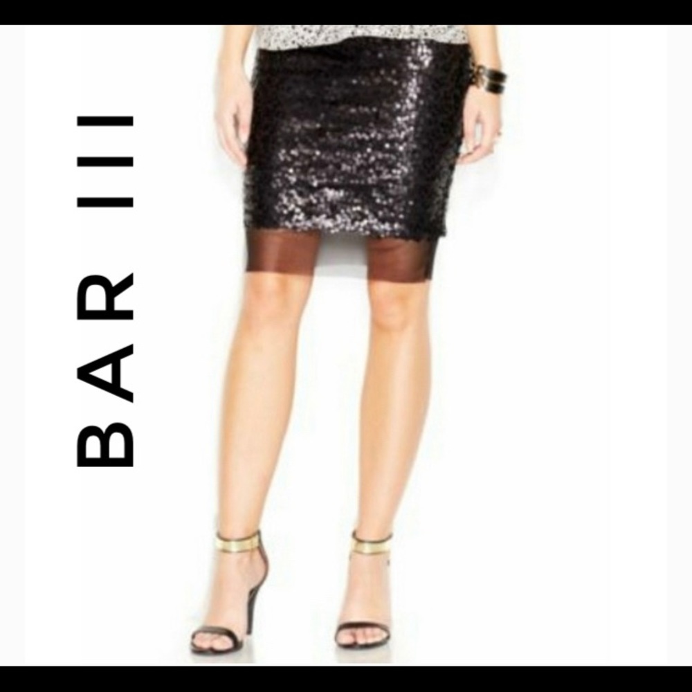 Bar III Sequin Pencil Midi Skirt with Tulle